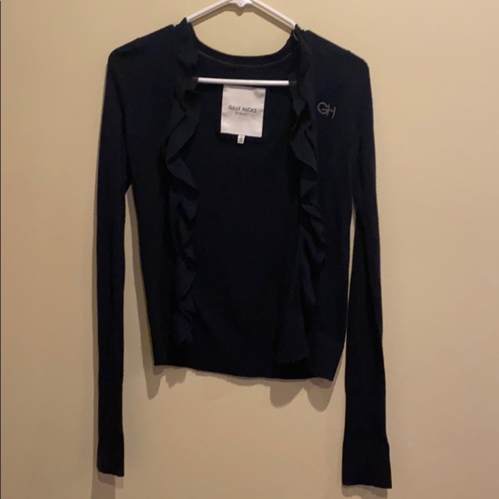Gilly Hicks navy blue cardigan with ruffle edges